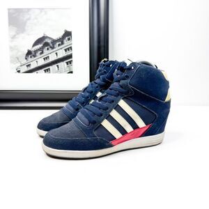 Adidas NEO Navy Blue Wedge Sneakers Women’s 6.5 – Retro High-Top Hidden Heel